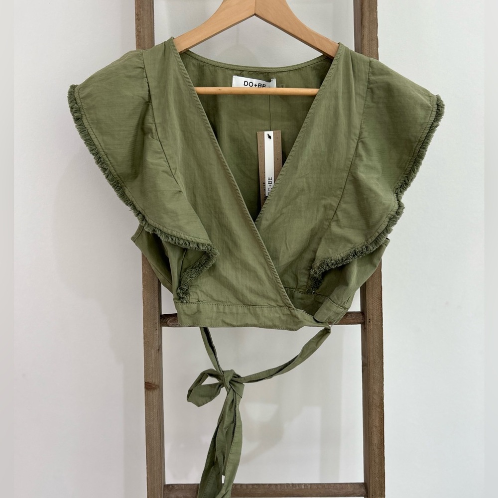 DO+BE Olive Green Ruffle Wrap Crop Top